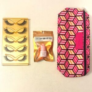 Clinique Geometric Makeup Bag Eye Lashes Set & Glue Bundle Lot Cosmetic